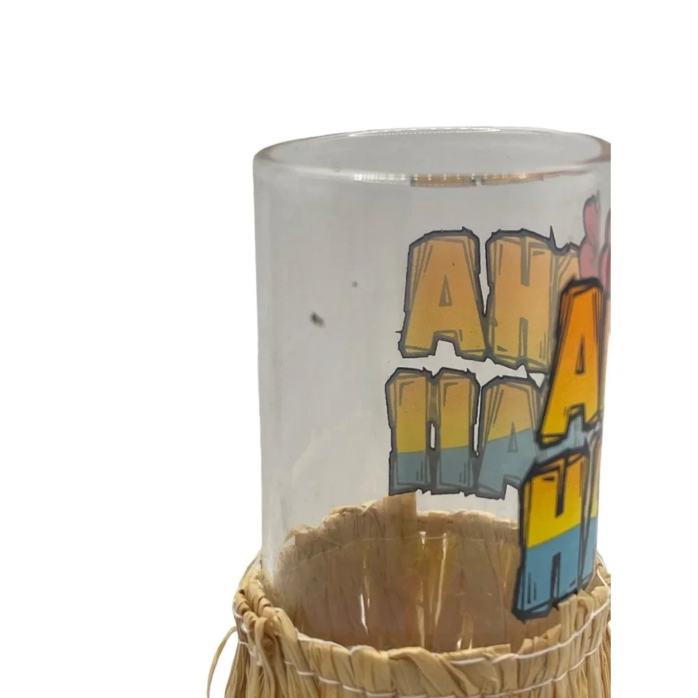 Hawaiian Souvenir Shot Glass Aloha With Grass Hula Skirt 2 ounce